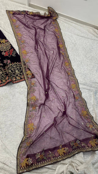 Purple Kasturi Silk Multi-Thread Lehenga Set Clothsvilla