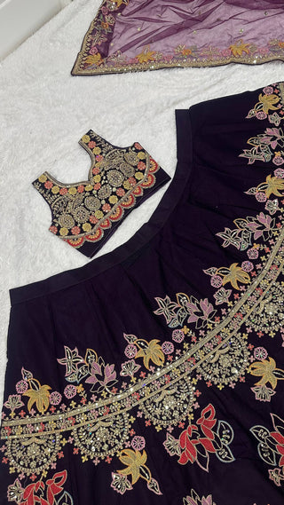 Purple Kasturi Silk Multi-Thread Lehenga Set Clothsvilla