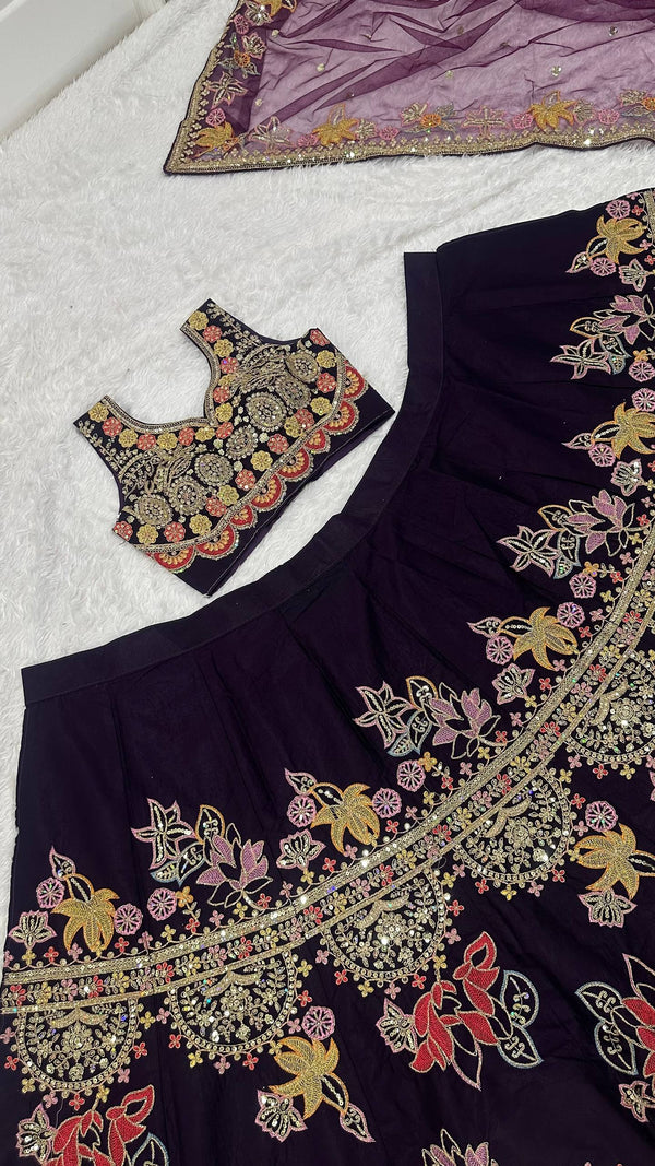 Purple Kasturi Silk Multi-Thread Lehenga Set Clothsvilla
