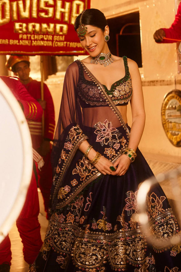 Purple Kasturi Silk Multi-Thread Lehenga Set Clothsvilla