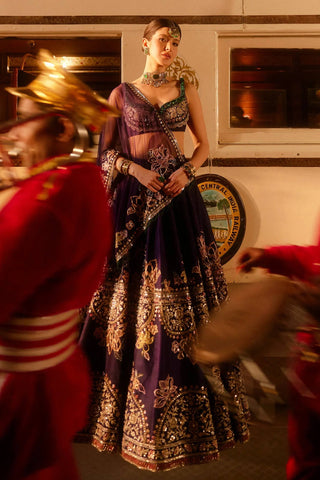 Purple Kasturi Silk Multi-Thread Lehenga Set Clothsvilla