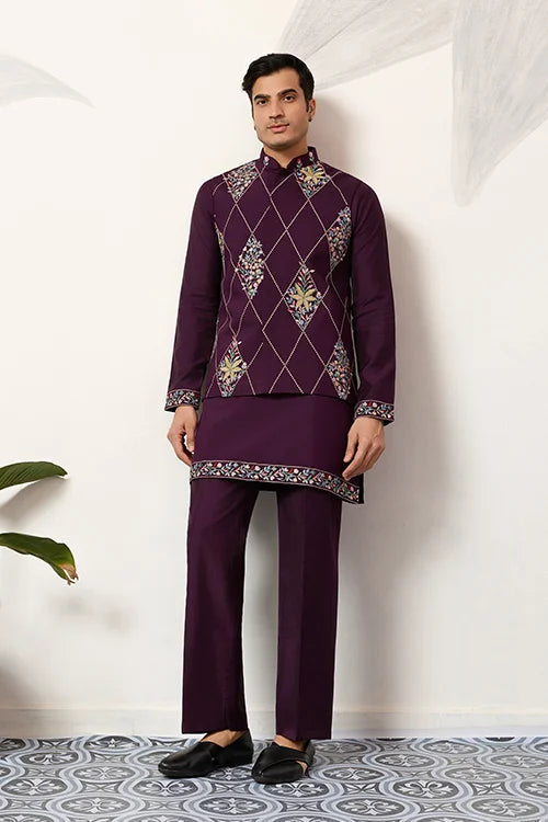 Premium Purple Koti Kurta Pajama for Wedding Wear Clothsvilla
