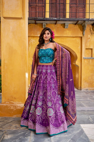 Purple Lehenga Choli with Gotta Patti Lace ClothsVilla
