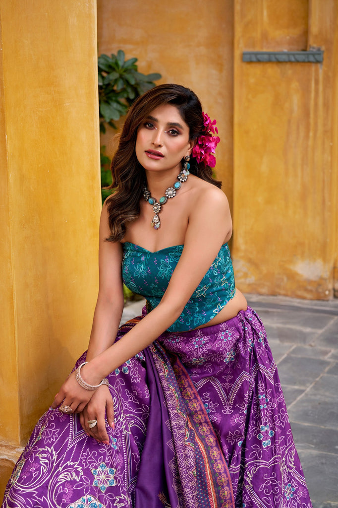 Purple Lehenga Choli with Gotta Patti Lace ClothsVilla