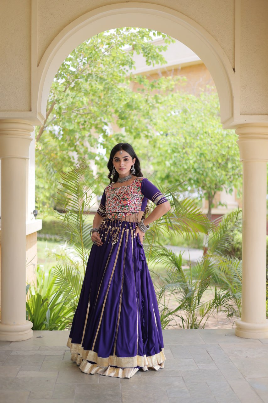 Purple Lehenga Choli with Real Mirror work ClothsVilla
