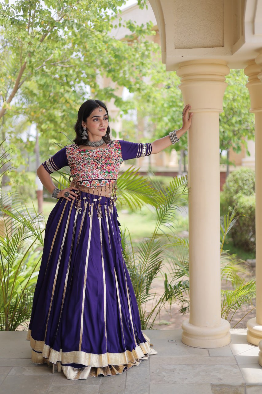Purple Lehenga Choli with Real Mirror work ClothsVilla