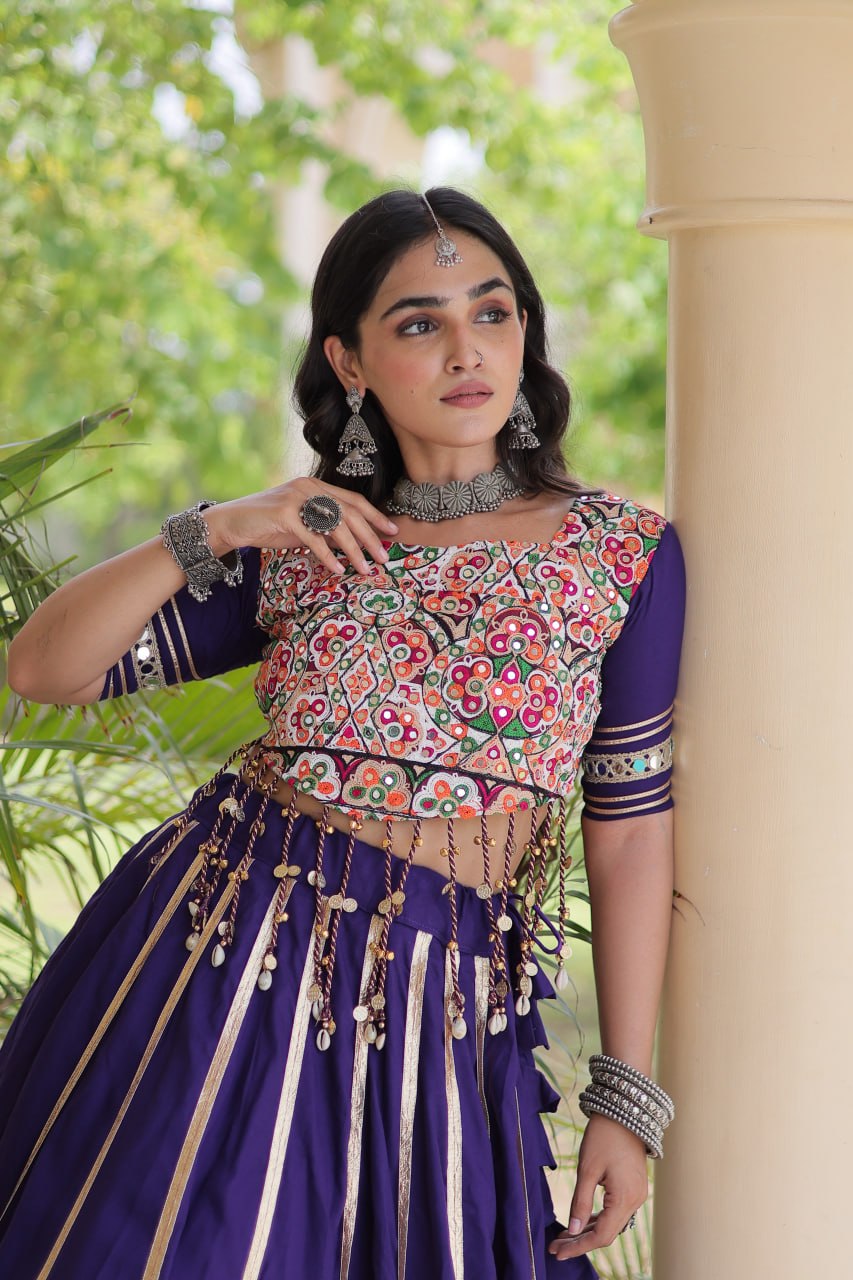Purple Lehenga Choli with Real Mirror work ClothsVilla
