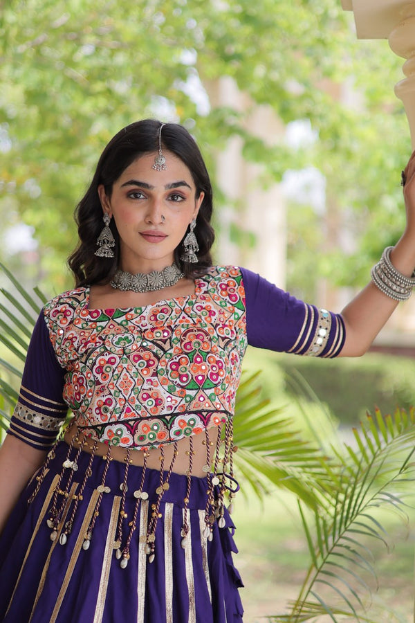 Purple Lehenga Choli with Real Mirror work ClothsVilla