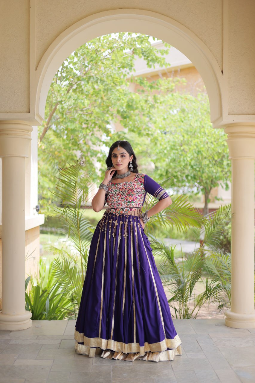 Purple Lehenga Choli with Real Mirror work ClothsVilla