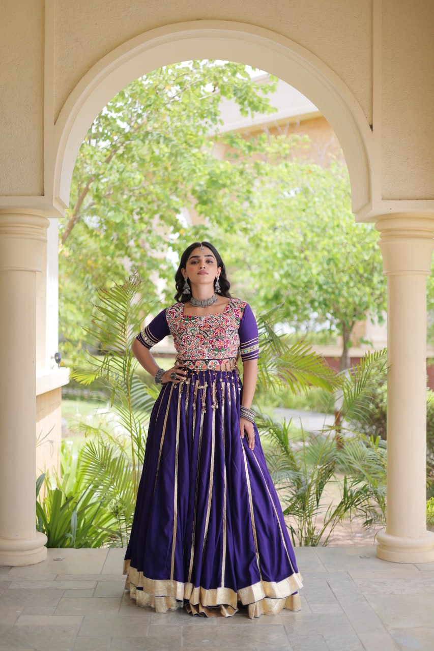 Purple Lehenga Choli with Real Mirror work ClothsVilla