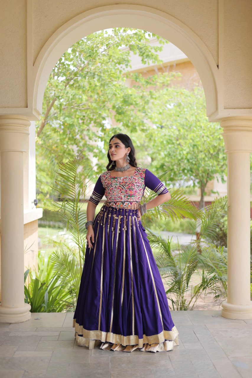 Purple Lehenga Choli with Real Mirror work ClothsVilla