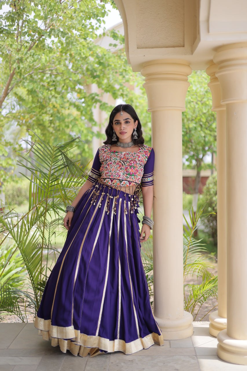 Purple Lehenga Choli with Real Mirror work ClothsVilla