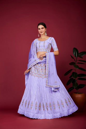 Purple Colour Lehengha, buy Tafeta silk with Heavy Lehengha Embroidered work With embroidered sleeve ,Exclusive Four Side Embroidery Less Border