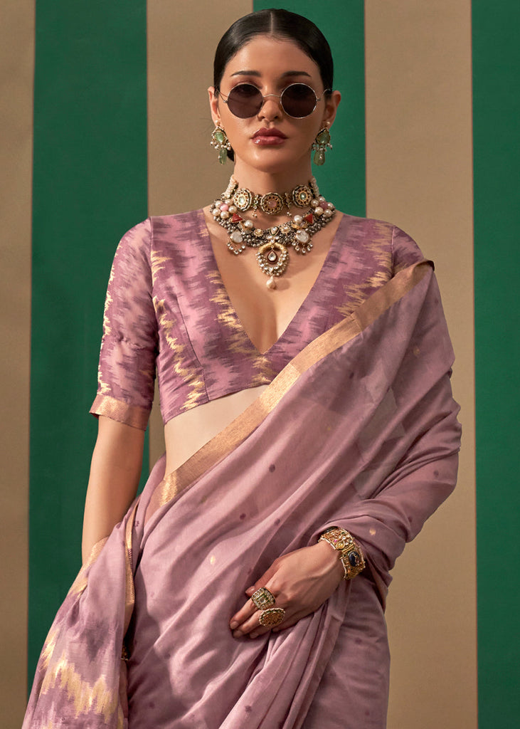 Purple Lustrous Spun Silk Saree with Cotton Blend ClothsVilla