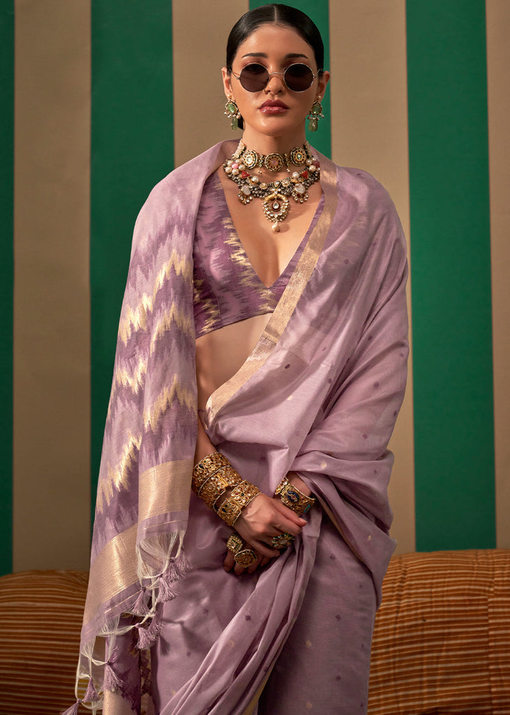 Purple Lustrous Spun Silk Saree with Cotton Blend ClothsVilla