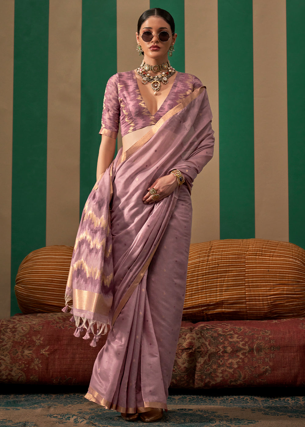 Purple Lustrous Spun Silk Saree with Cotton Blend ClothsVilla