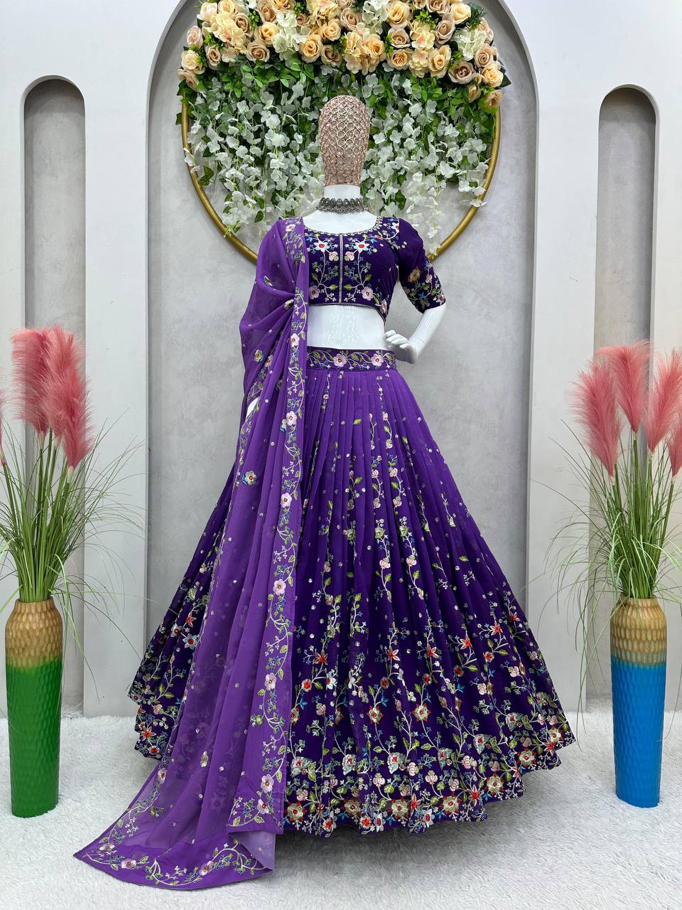 Purple Luxe Digital Print Faux Georgette Lehenga Set with Sequence Embroidery & Matching Dupatta ClothsVilla Main image