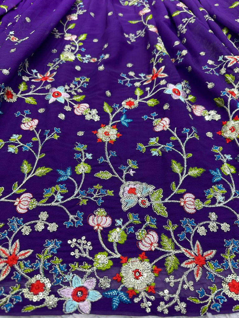 Purple Luxe Digital Print Faux Georgette Lehenga Set with Sequence Embroidery & Matching Dupatta ClothsVilla