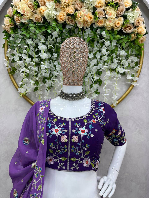 Purple Luxe Digital Print Faux Georgette Lehenga Set with Sequence Embroidery & Matching Dupatta ClothsVilla