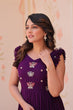 Load image into Gallery viewer, Purple Luxe Faux Blooming Embroidered Gown with Double Frill Sleeves Clothsvilla