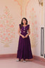 Purple Luxe Faux Blooming Embroidered Gown with Double Frill Sleeves Clothsvilla