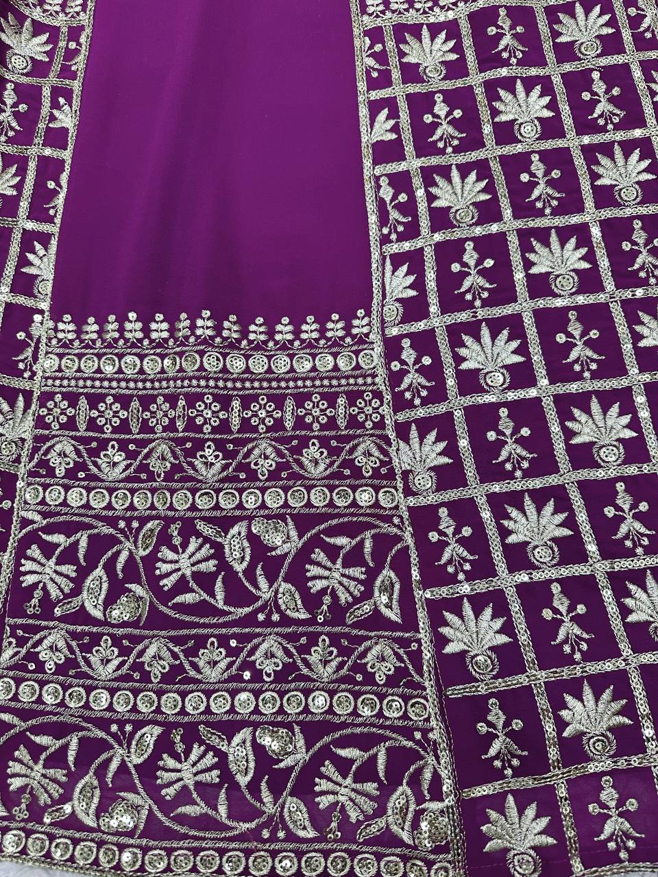 Purple Luxe Faux Georgette Semi-Stitched Lehenga Set with Thread & Sequence Work ClothsVilla