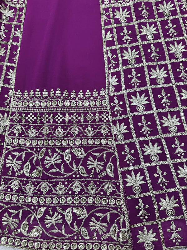 Purple Luxe Faux Georgette Semi-Stitched Lehenga Set with Thread & Sequence Work ClothsVilla