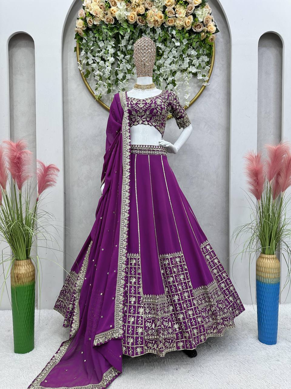 Purple Luxe Faux Georgette Semi-Stitched Lehenga Set with Thread & Sequence Work ClothsVilla Main image
