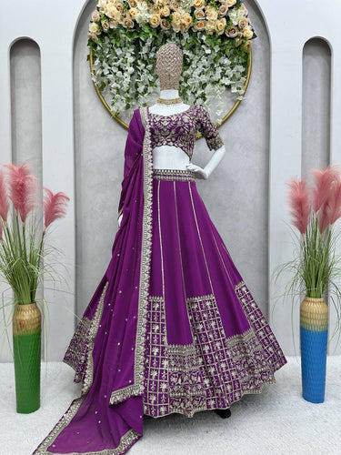 Purple Luxe Faux Georgette Semi-Stitched Lehenga Set with Thread & Sequence Work ClothsVilla