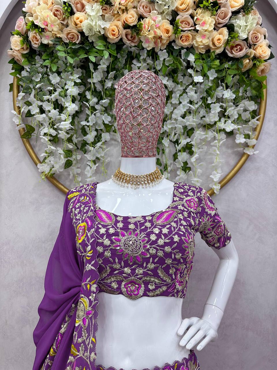 Purple Luxe Faux Georgette Semi-Stitched Lehenga Set with Thread & Sequence Work ClothsVilla