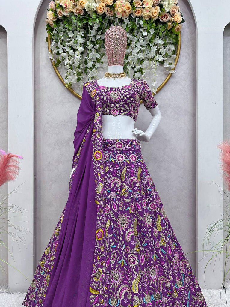 Purple Luxe Faux Georgette Semi-Stitched Lehenga Set with Thread & Sequence Work ClothsVilla