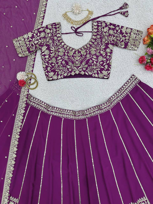 Purple Luxe Faux Georgette Semi-Stitched Lehenga Set with Thread & Sequence Work ClothsVilla
