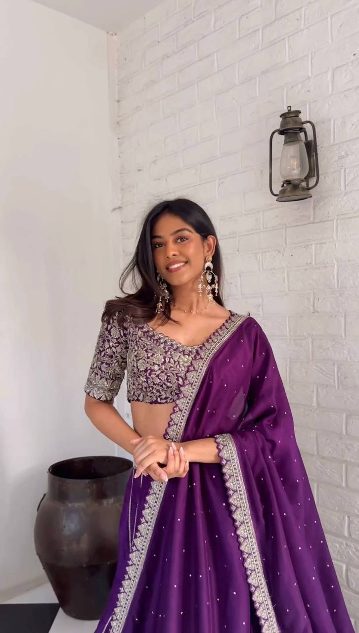 Purple Luxe Faux Georgette Semi-Stitched Lehenga Set with Thread & Sequence Work ClothsVilla