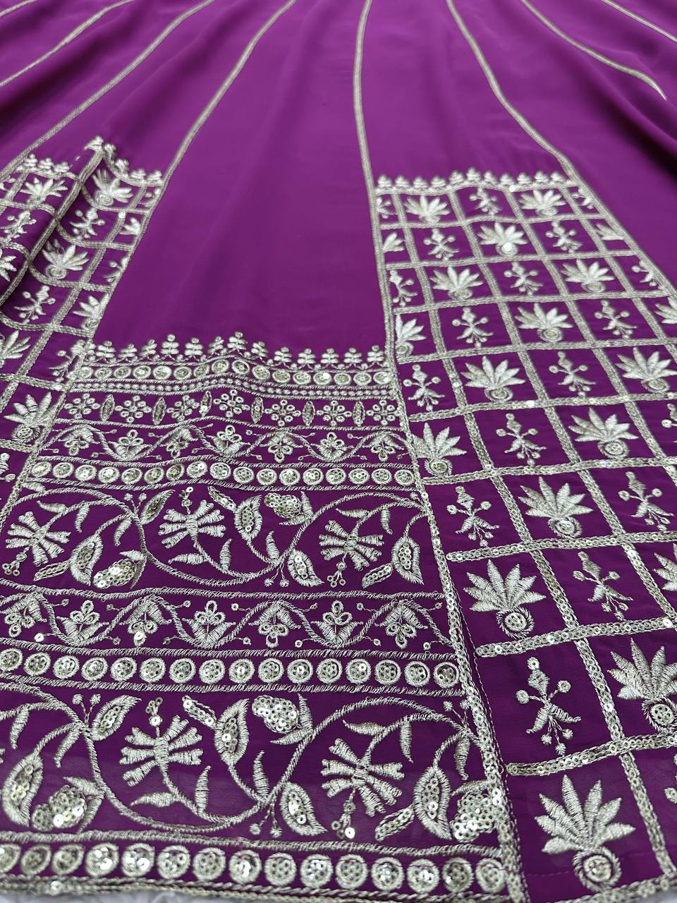 Purple Luxe Faux Georgette Semi-Stitched Lehenga Set with Thread & Sequence Work ClothsVilla