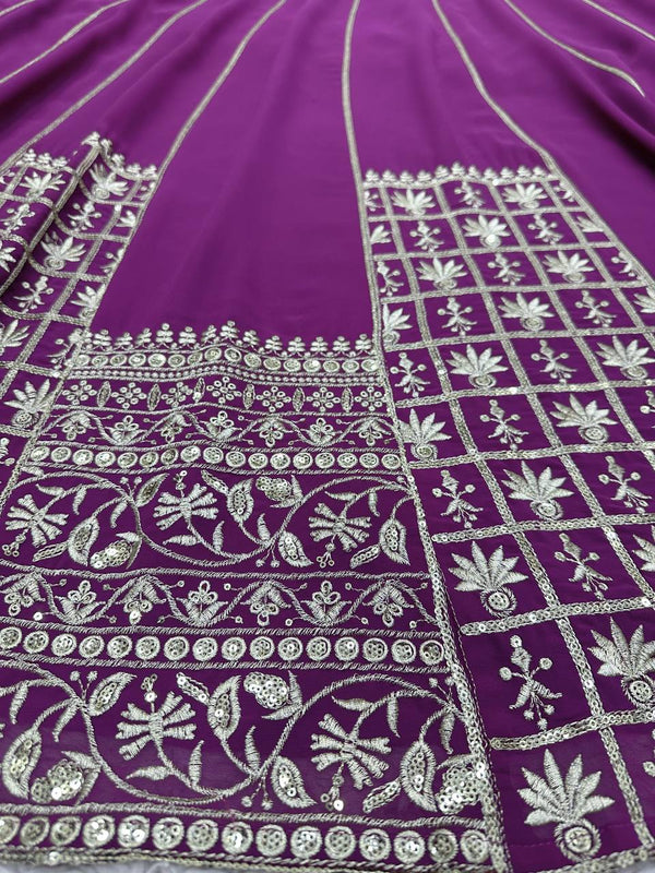 Purple Luxe Faux Georgette Semi-Stitched Lehenga Set with Thread & Sequence Work ClothsVilla
