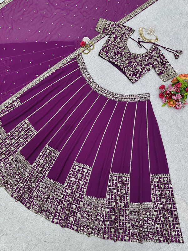 Purple Luxe Faux Georgette Semi-Stitched Lehenga Set with Thread & Sequence Work ClothsVilla