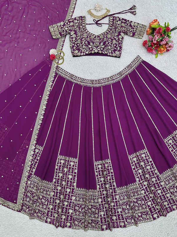 Purple Luxe Faux Georgette Semi-Stitched Lehenga Set with Thread & Sequence Work ClothsVilla