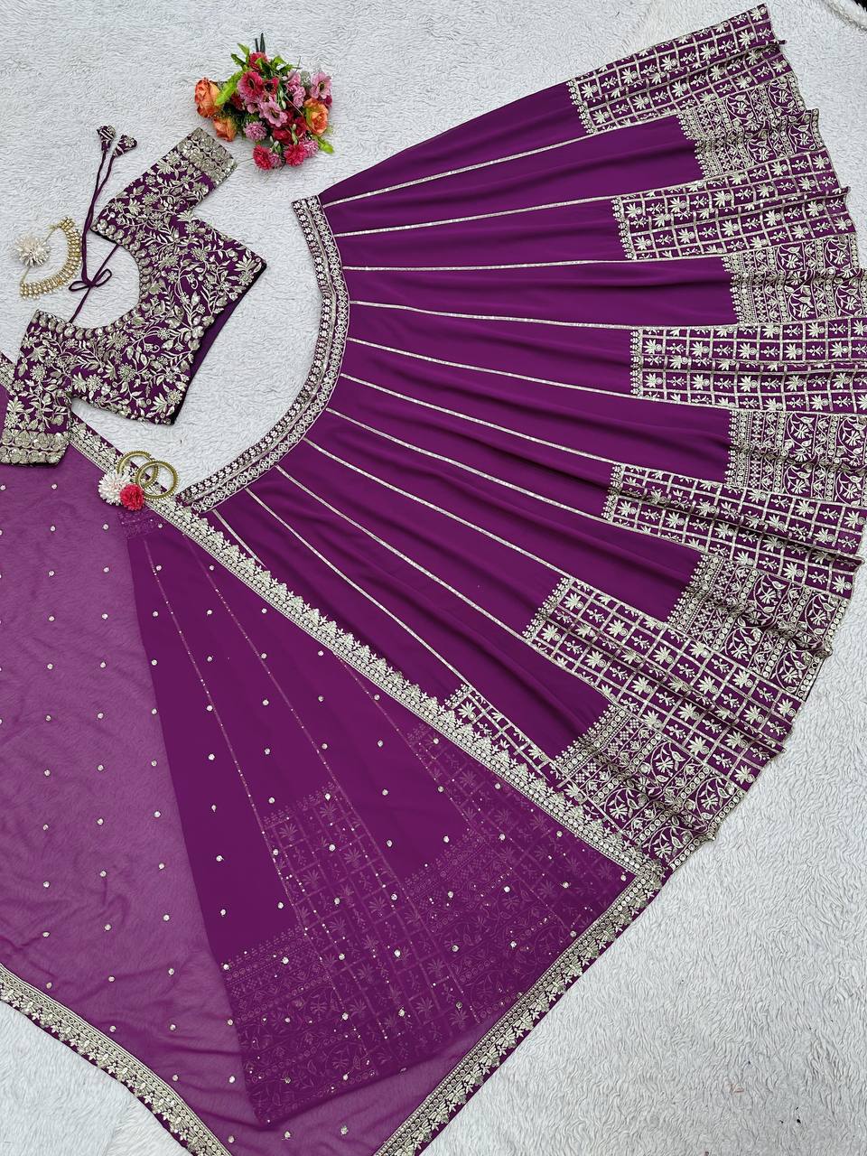 Purple Luxe Faux Georgette Semi-Stitched Lehenga Set with Thread & Sequence Work ClothsVilla