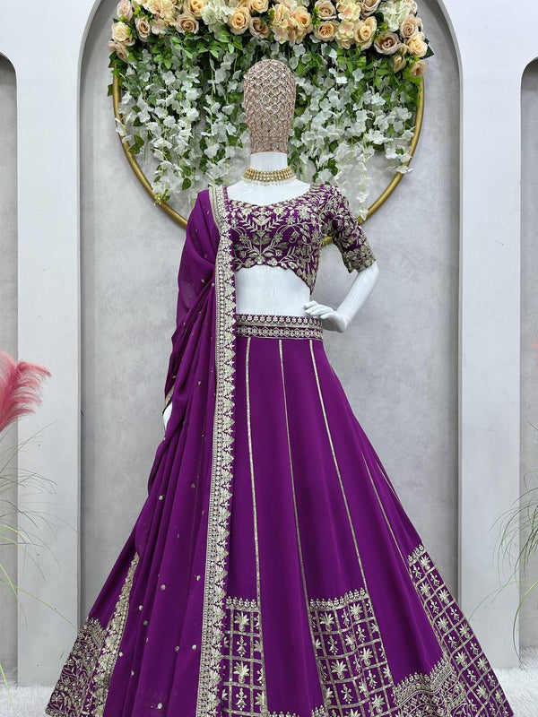 Purple Luxe Faux Georgette Semi-Stitched Lehenga Set with Thread & Sequence Work ClothsVilla