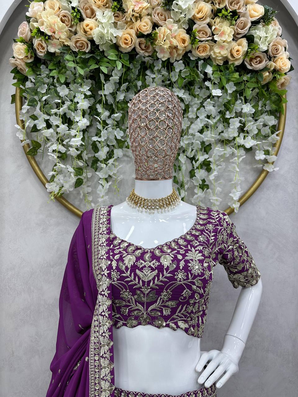 Purple Luxe Faux Georgette Semi-Stitched Lehenga Set with Thread & Sequence Work ClothsVilla