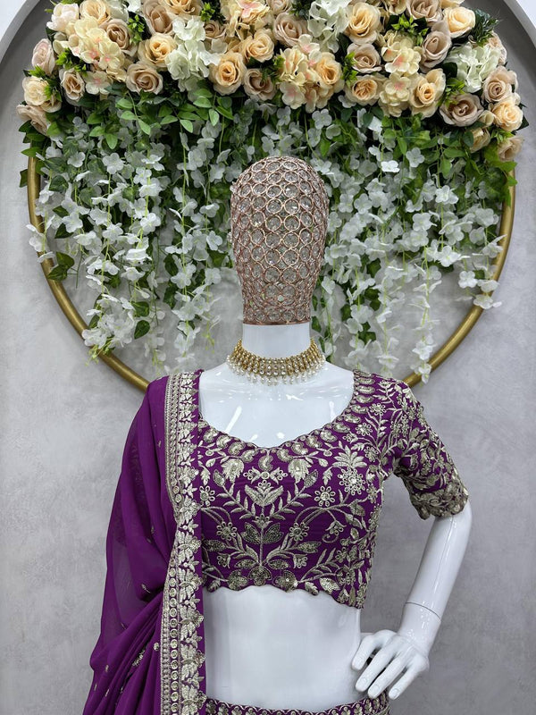 Purple Luxe Faux Georgette Semi-Stitched Lehenga Set with Thread & Sequence Work ClothsVilla