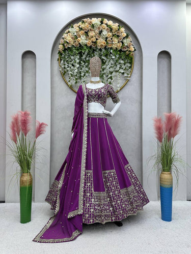 Purple Luxe Faux Georgette Semi-Stitched Lehenga Set with Thread & Sequence Work ClothsVilla