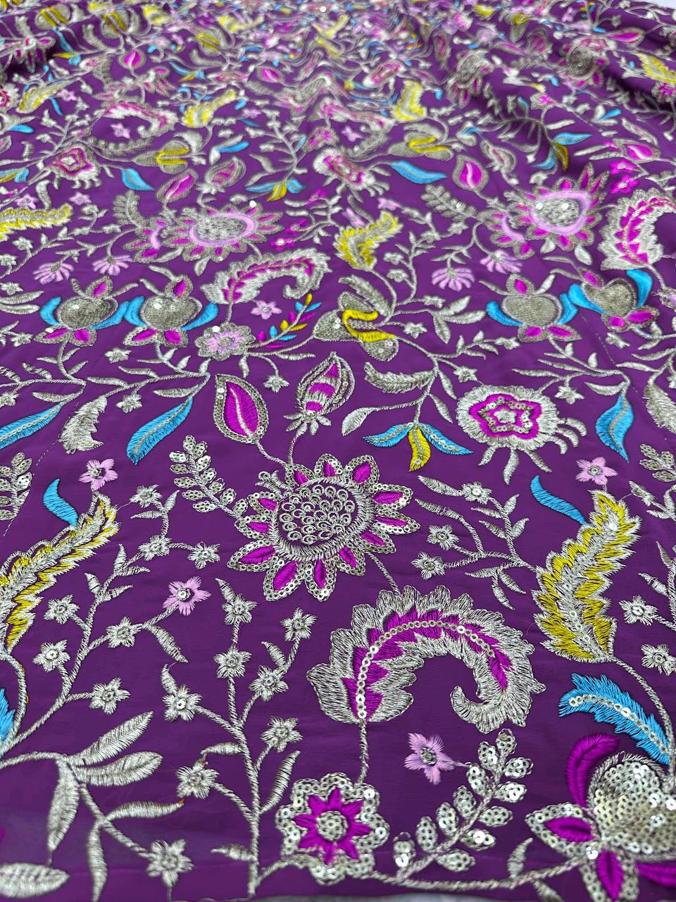 Purple Luxe Faux Georgette Semi-Stitched Lehenga Set with Thread & Sequence Work ClothsVilla