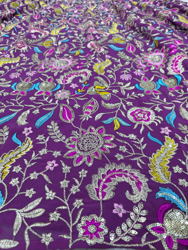 Purple Luxe Faux Georgette Semi-Stitched Lehenga Set with Thread & Sequence Work ClothsVilla