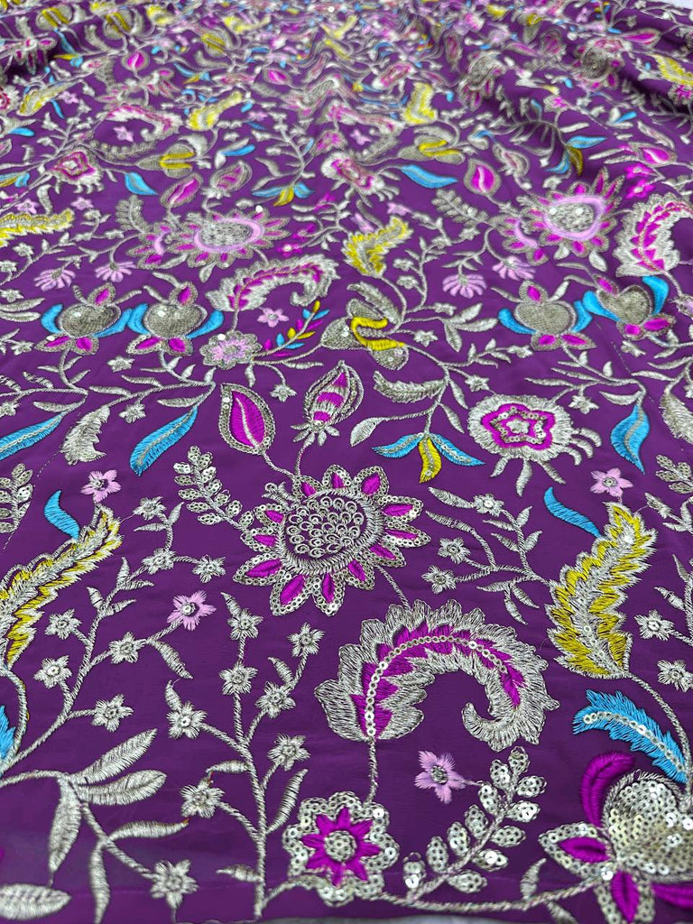 Purple Luxe Faux Georgette Semi-Stitched Lehenga Set with Thread & Sequence Work ClothsVilla