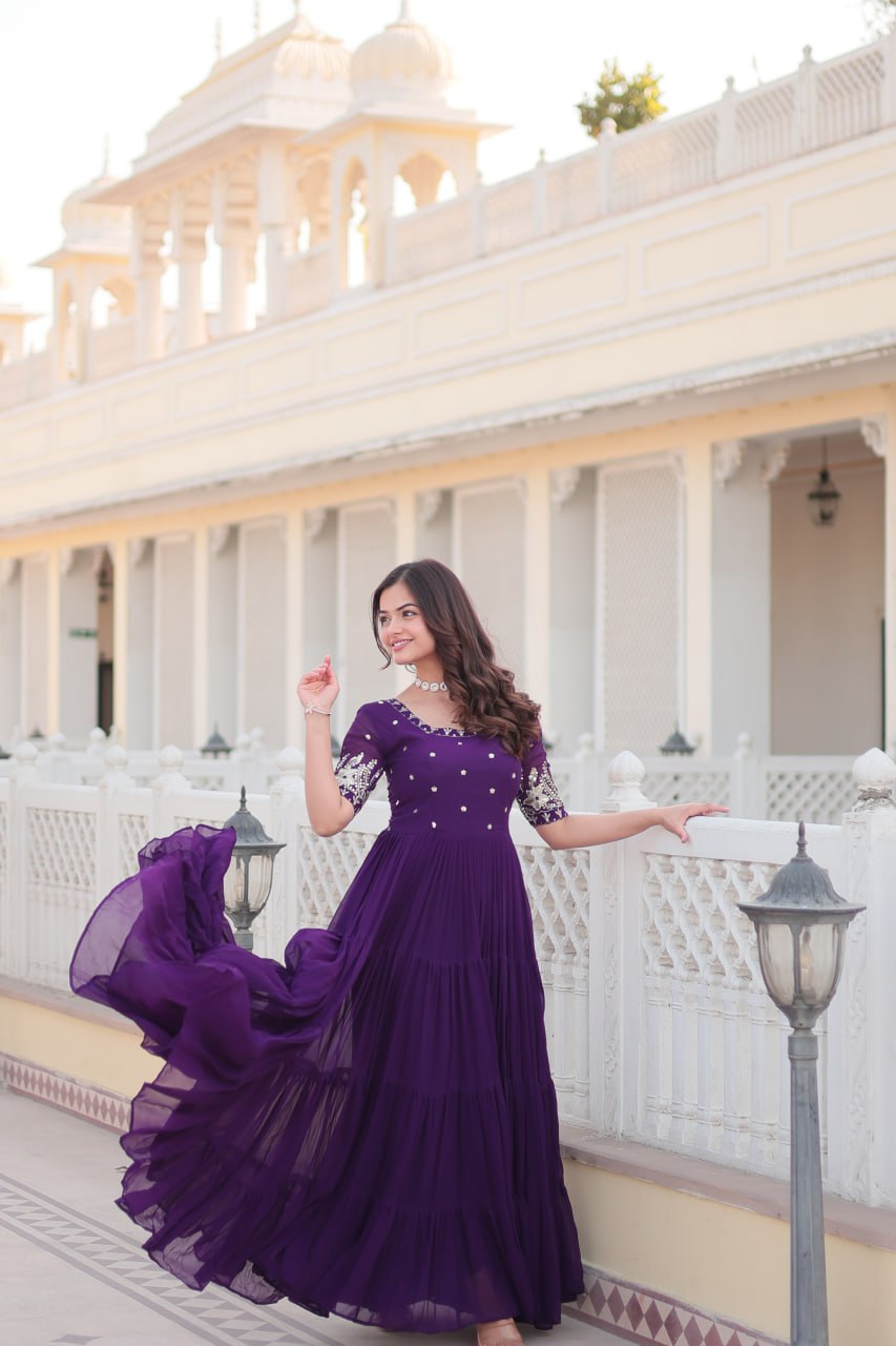 Purple Luxe Zari & Sequin Embroidered Gown ClothsVilla