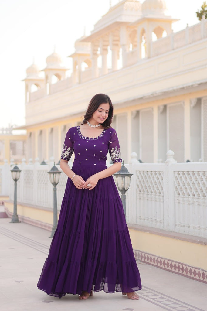 Purple Luxe Zari & Sequin Embroidered Gown ClothsVilla