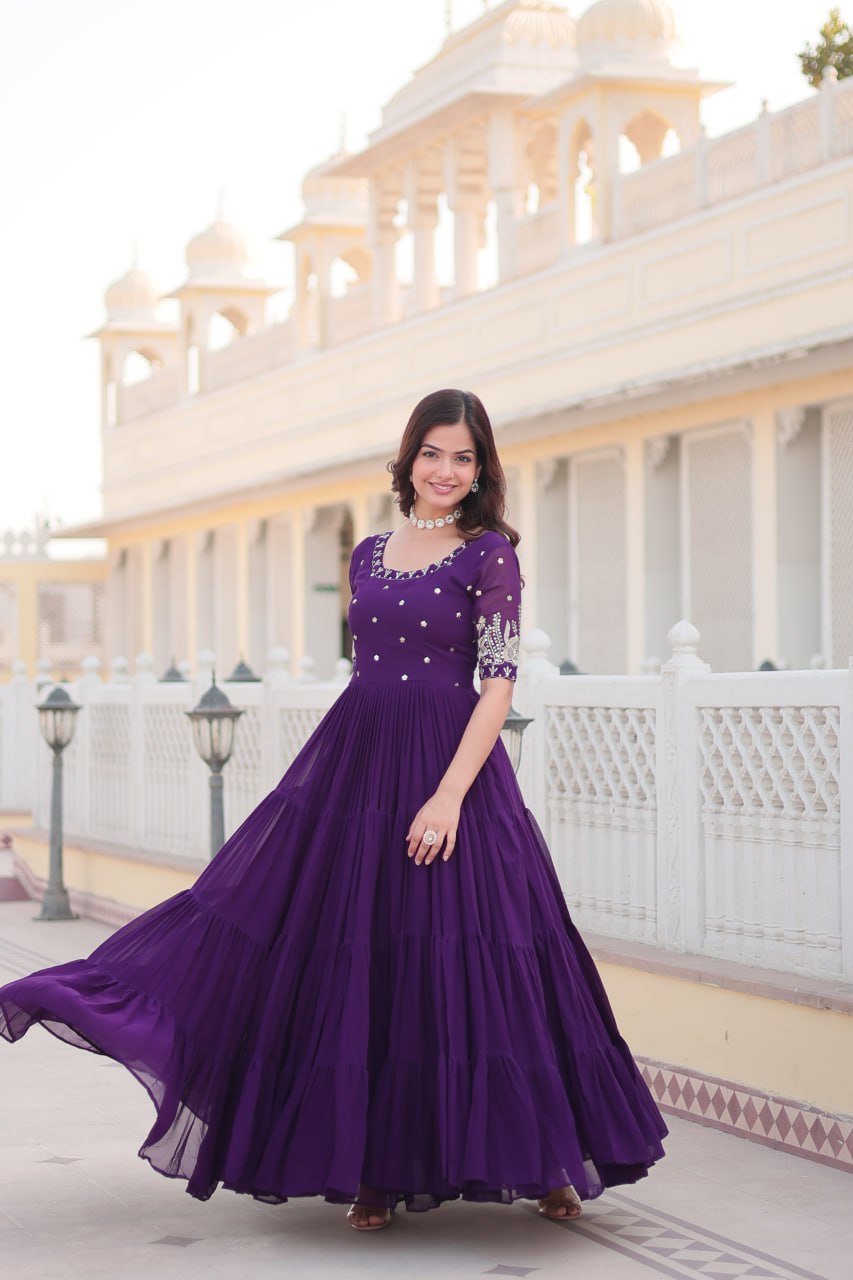 Purple Luxe Zari & Sequin Embroidered Gown ClothsVilla