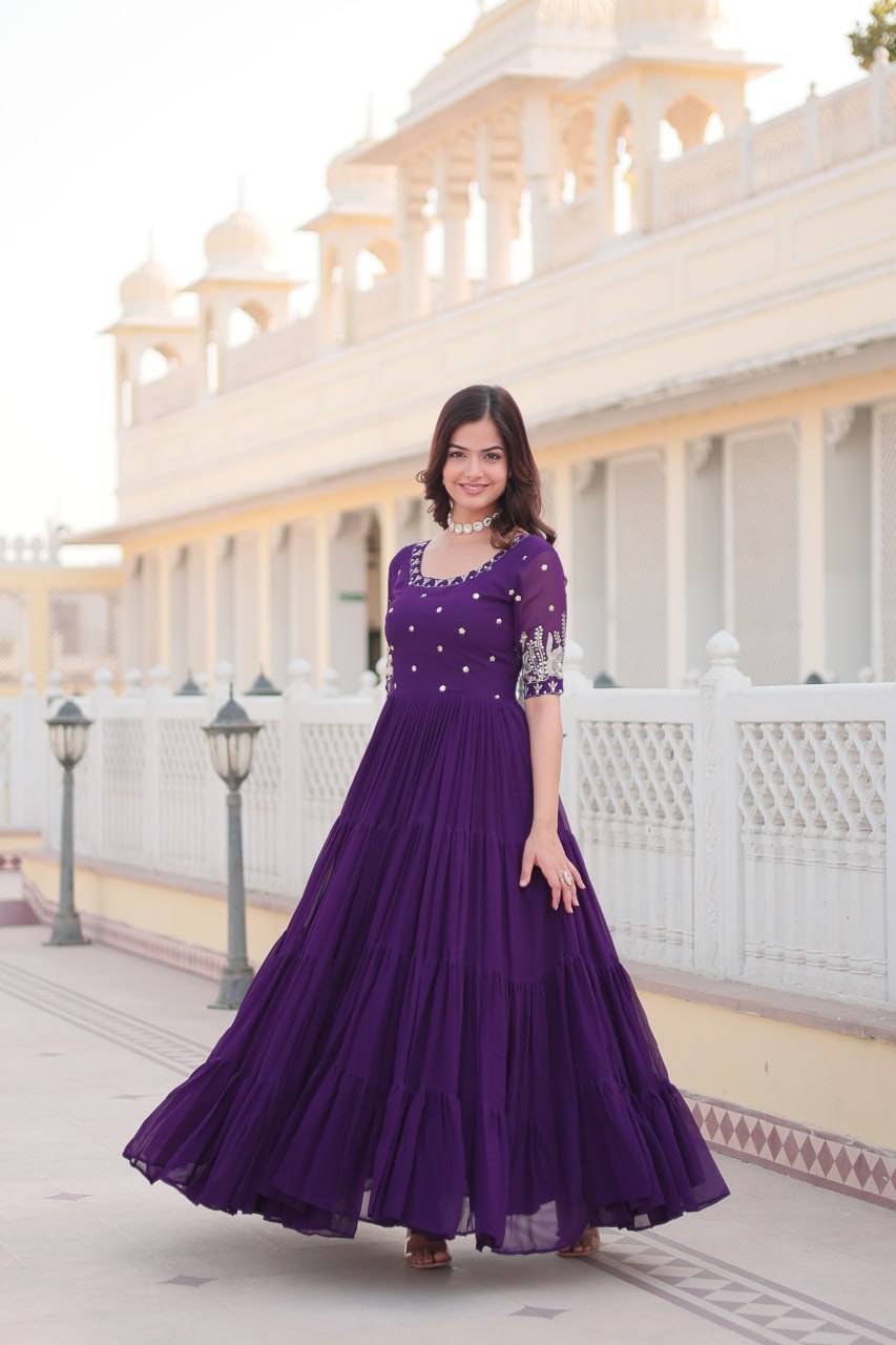 Purple Luxe Zari & Sequin Embroidered Gown ClothsVilla