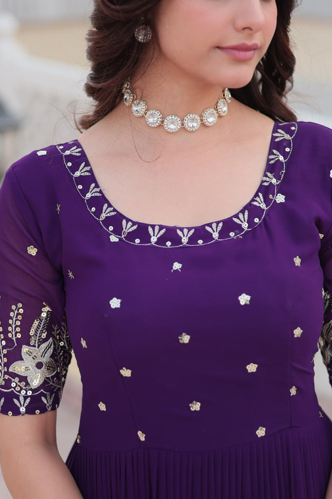 Purple Luxe Zari & Sequin Embroidered Gown ClothsVilla